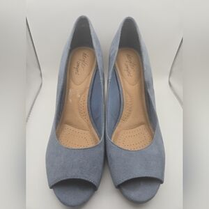 Alex Flex Comfort Blue Suede Peep Toe Wedges Women’s 10 | Work Comfort Heels